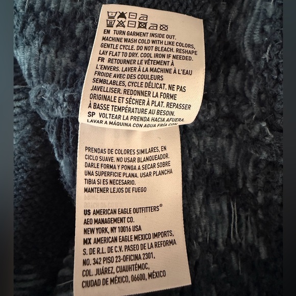 American Eagle Men’s Chunky Knit Shawl Collar Grandpa Cardigan Teal Blue Large - Picture 8 of 9